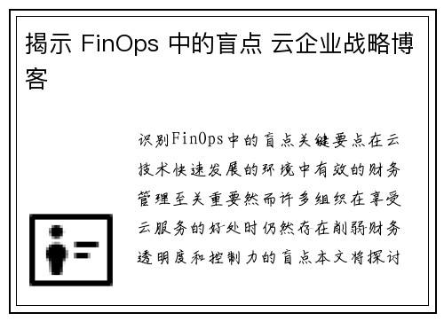 揭示 FinOps 中的盲点 云企业战略博客